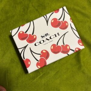 Coach Essential Small Zip-Around Cherry-Print Card Case Wallet in Gift Box
